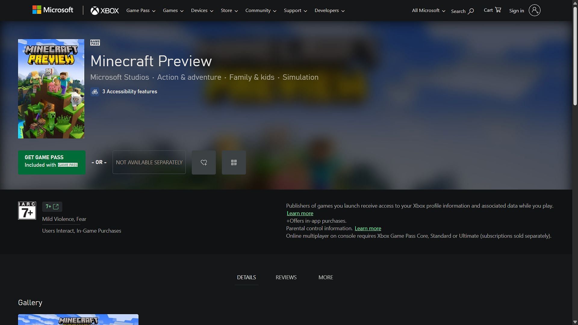 Minecraft on Xbox/Microsoft Store (Image via Xbox)